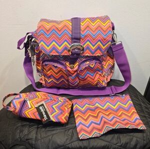 Colorful Chevron Purple Leak Resistant Diaper Bag Bag Set